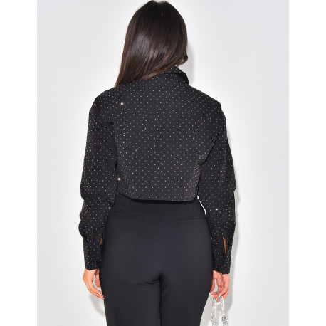 Short shirt with cargo pockets & rhinestones