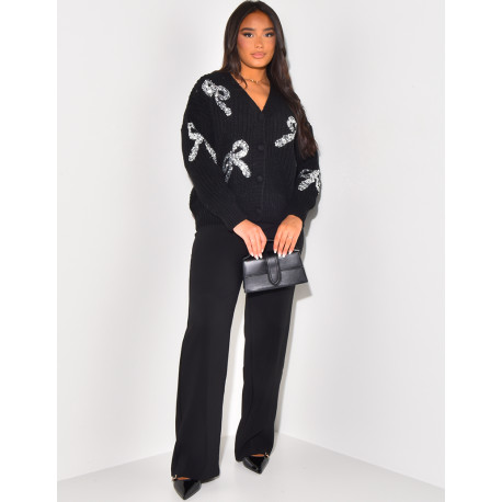 Cardigan en laine à noeuds brillants brodés