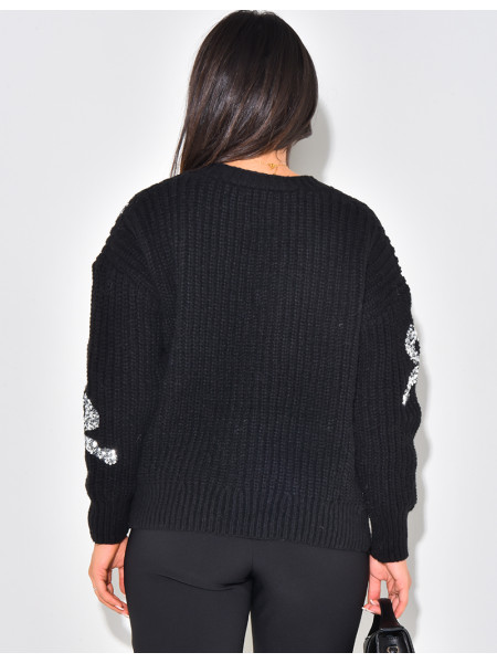 Cardigan en laine à noeuds brillants brodés