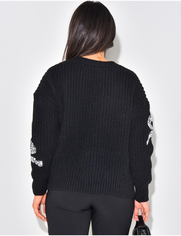 Cardigan en laine à noeuds brillants brodés