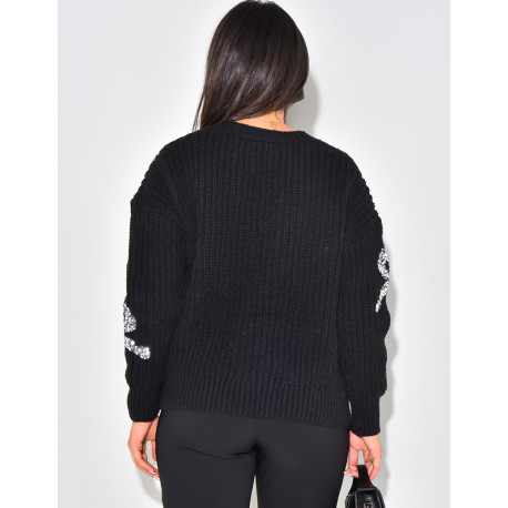 Cardigan en laine à noeuds brillants brodés