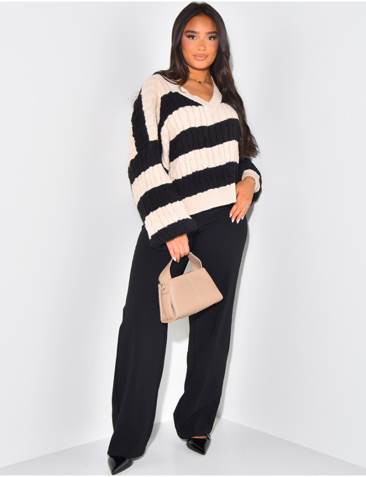 Pull court en laine à bandes