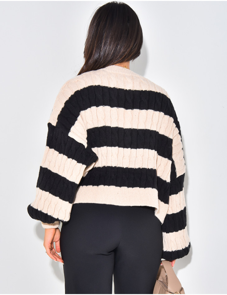 Pull court en laine à bandes