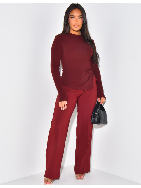 Asymmetrical long-sleeved ribbed top
