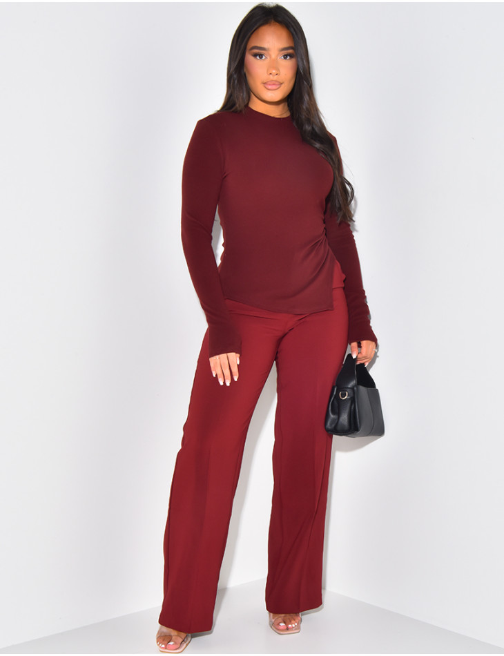 Asymmetrical long-sleeved ribbed top