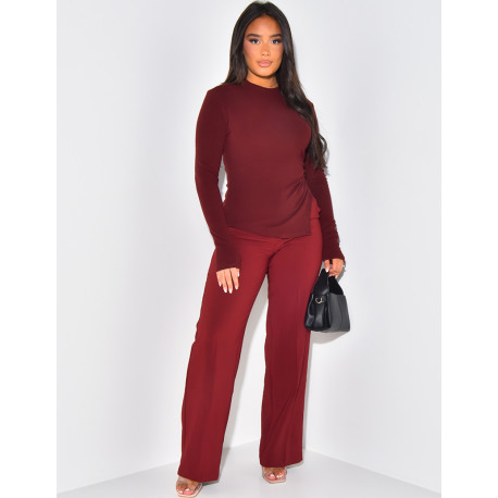 Asymmetrical long-sleeved ribbed top