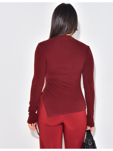 Asymmetrical long-sleeved ribbed top