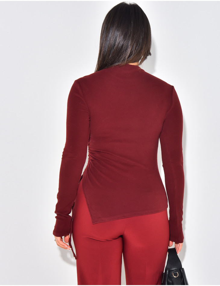 Asymmetrical long-sleeved ribbed top