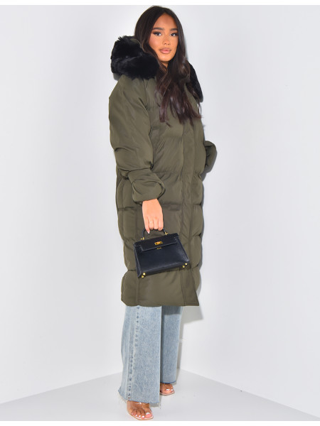 Long down jacket with fur hood