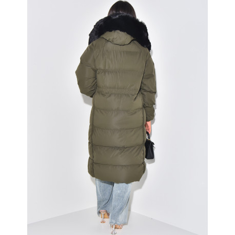 Long down jacket with fur hood
