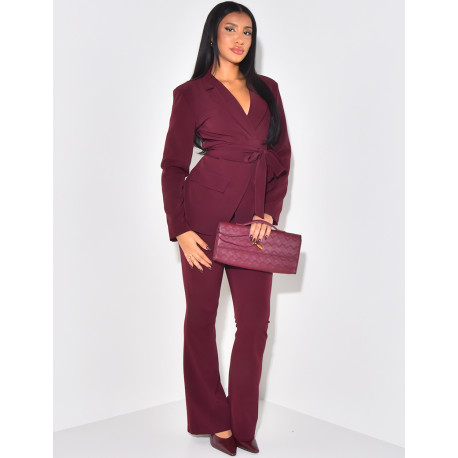 Suit with wide waistband and flare trousers