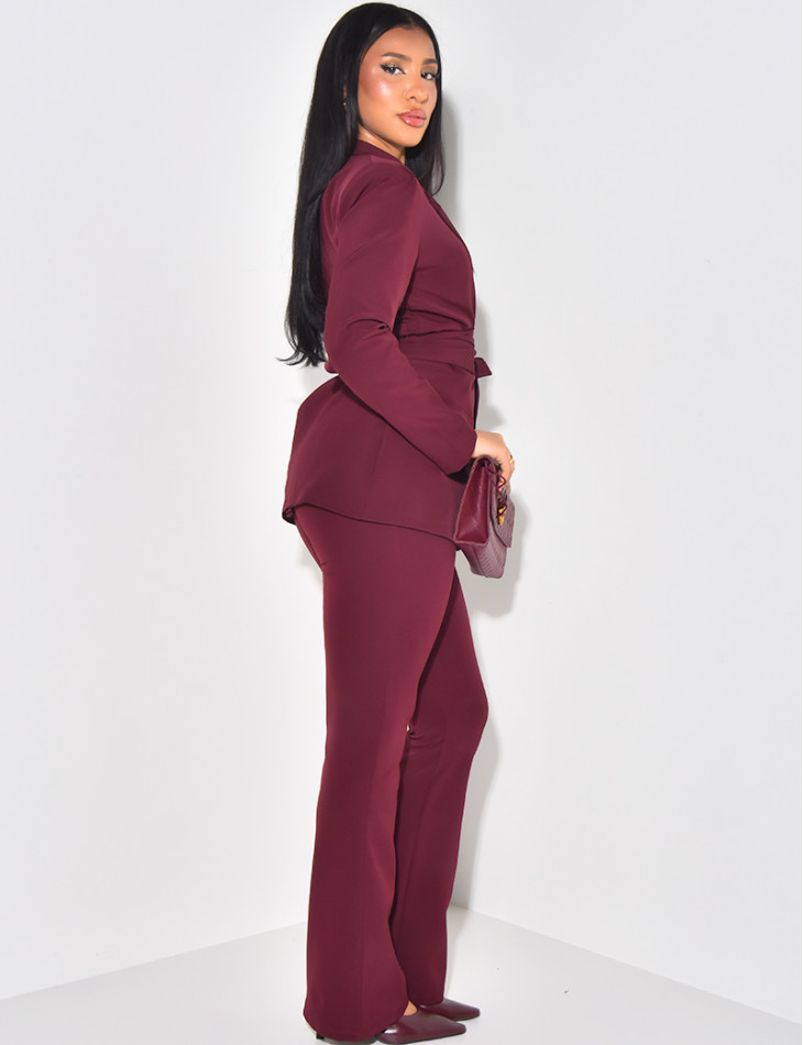 Suit with wide waistband and flare trousers