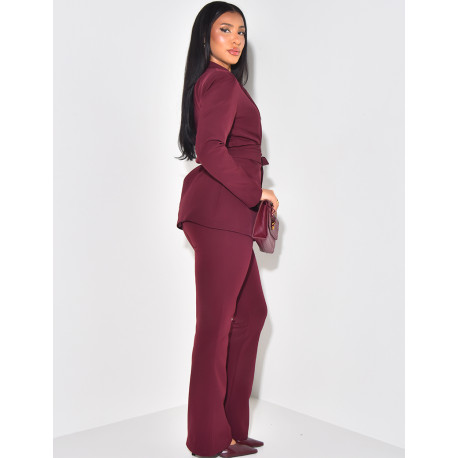 Suit with wide waistband and flare trousers