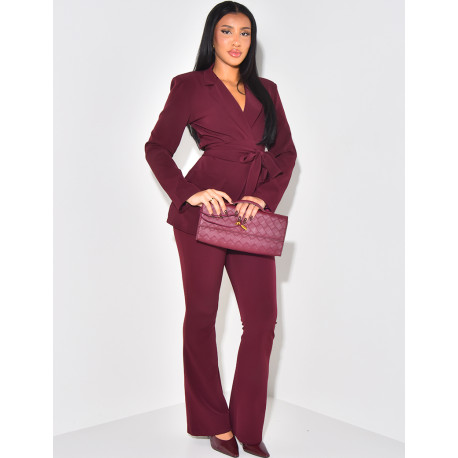 Suit with wide waistband and flare trousers