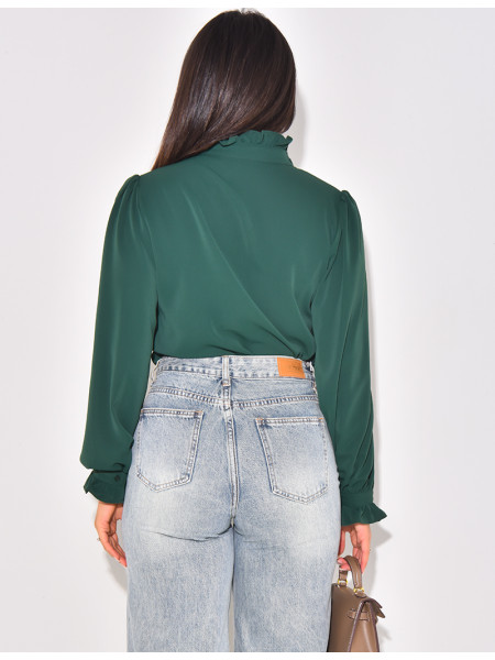 voile shirt with floral embroidery on collar