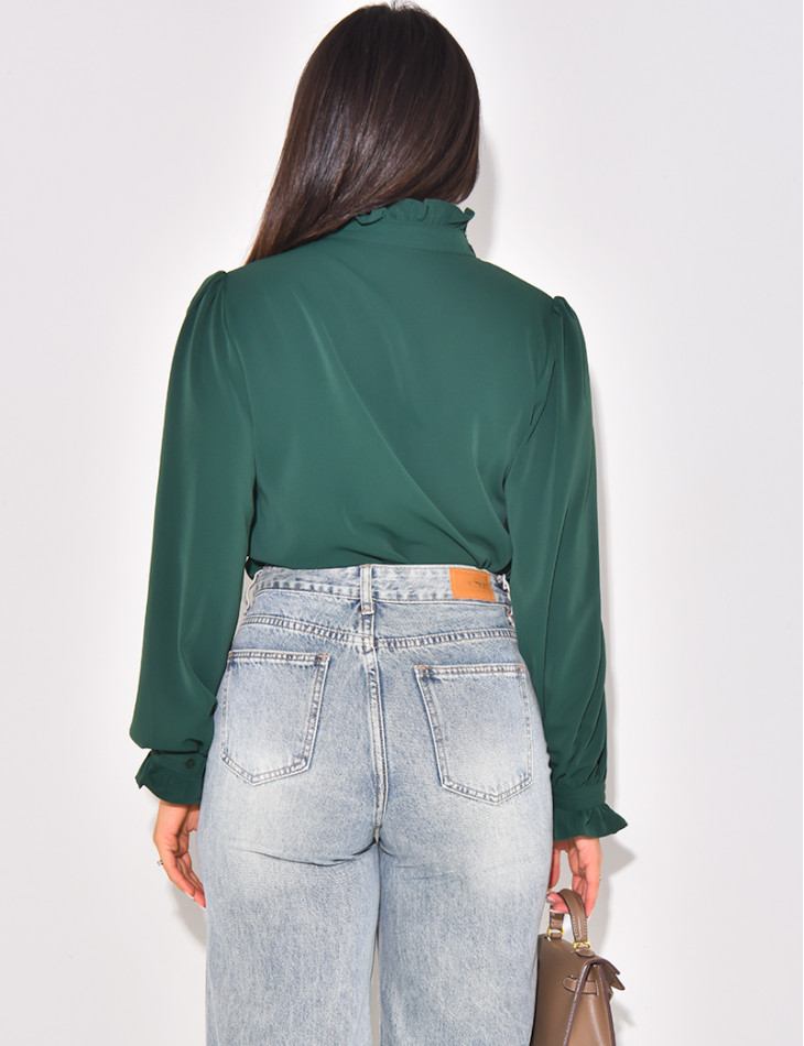 voile shirt with floral embroidery on collar