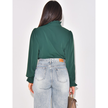 voile shirt with floral embroidery on collar