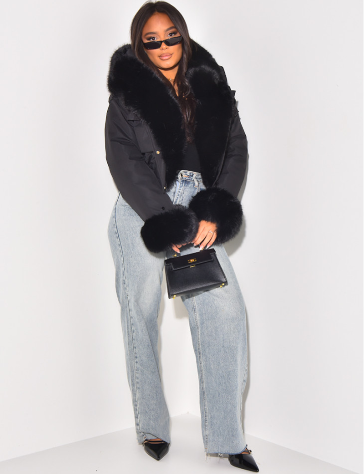 Doudoune courte à fourrure amovible