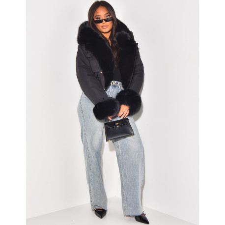 Doudoune courte à fourrure amovible