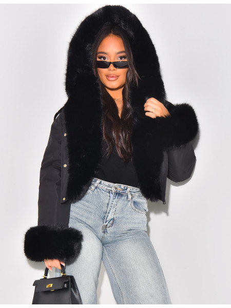 Doudoune courte à fourrure amovible