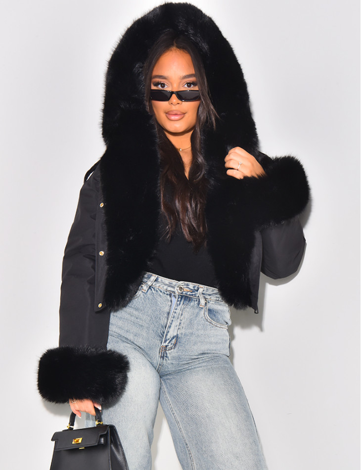 Doudoune courte à fourrure amovible