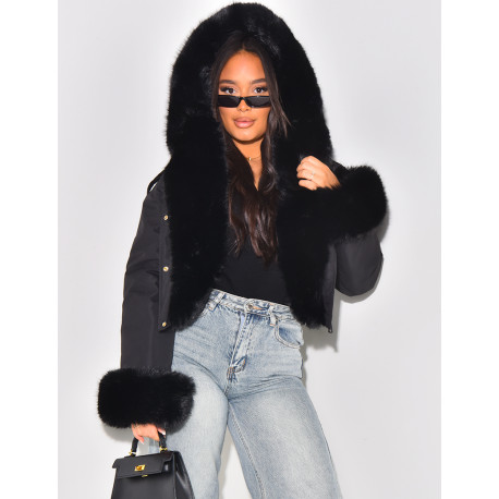 Doudoune courte à fourrure amovible