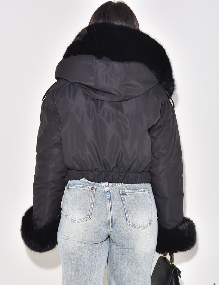 Doudoune courte à fourrure amovible