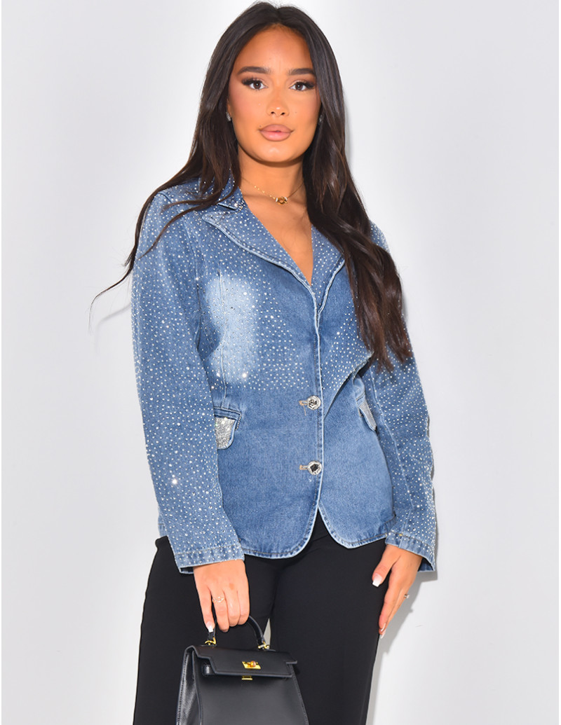 Washed jeans blazer with...