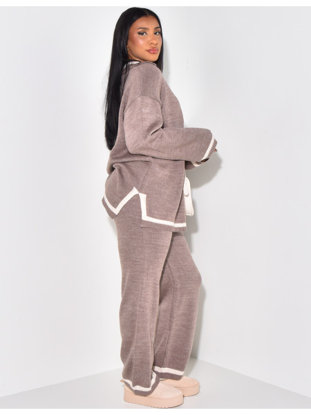 Ensemble pantalon et pull à col polo en laine