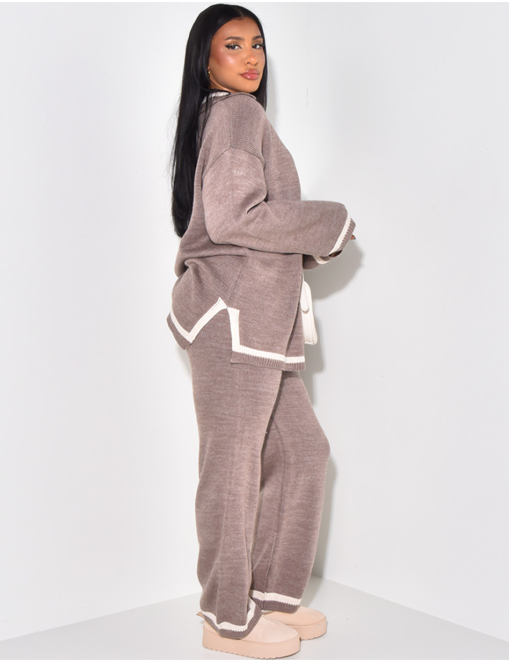 Ensemble pantalon et pull à col polo en laine