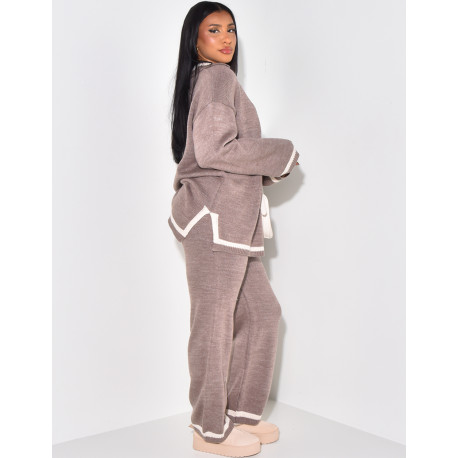 Ensemble pantalon et pull à col polo en laine