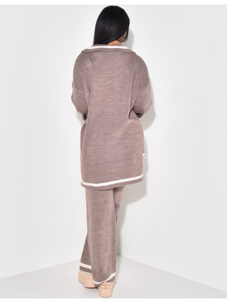 Ensemble pantalon et pull à col polo en laine