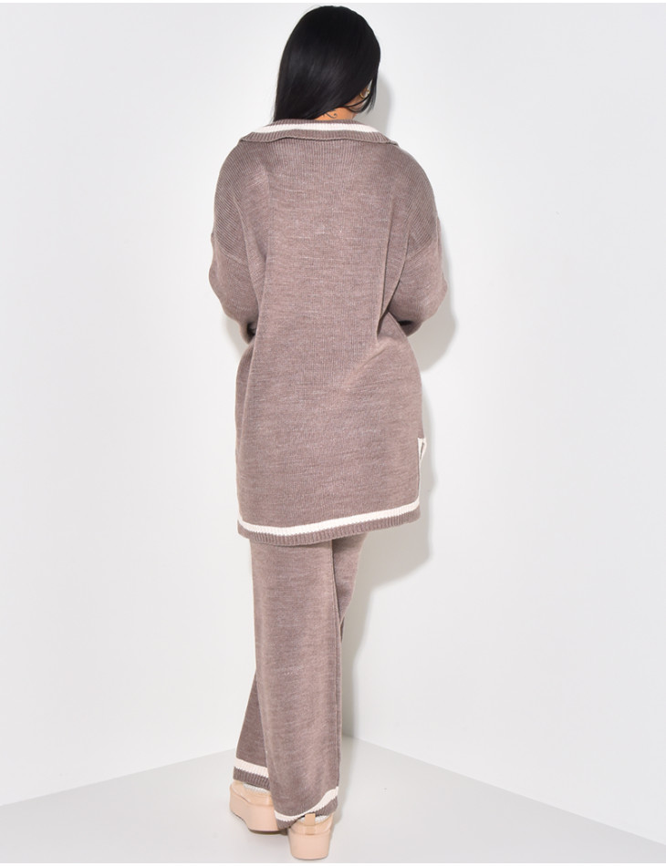 Ensemble pantalon et pull à col polo en laine