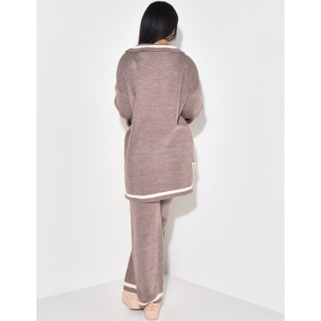 Ensemble pantalon et pull à col polo en laine