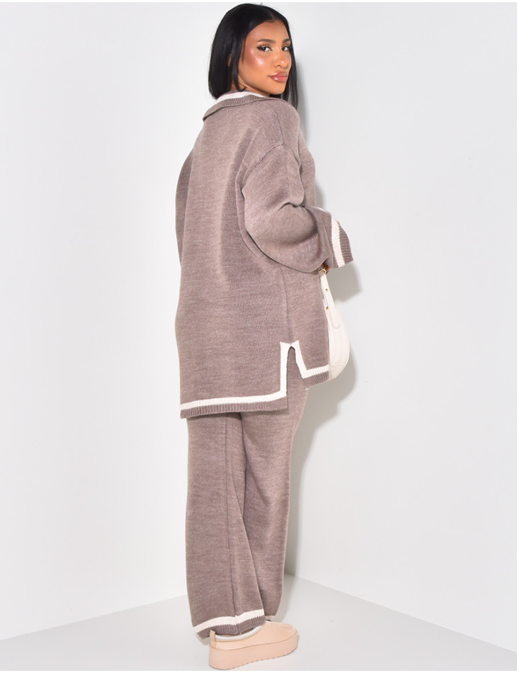 Ensemble pantalon et pull à col polo en laine