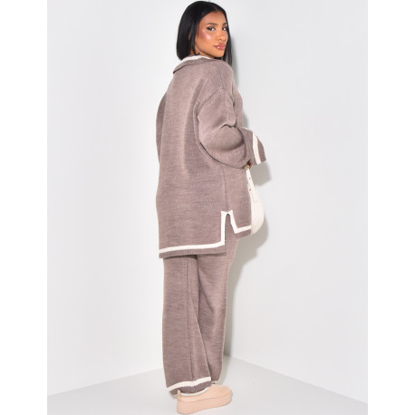 Ensemble pantalon et pull à col polo en laine