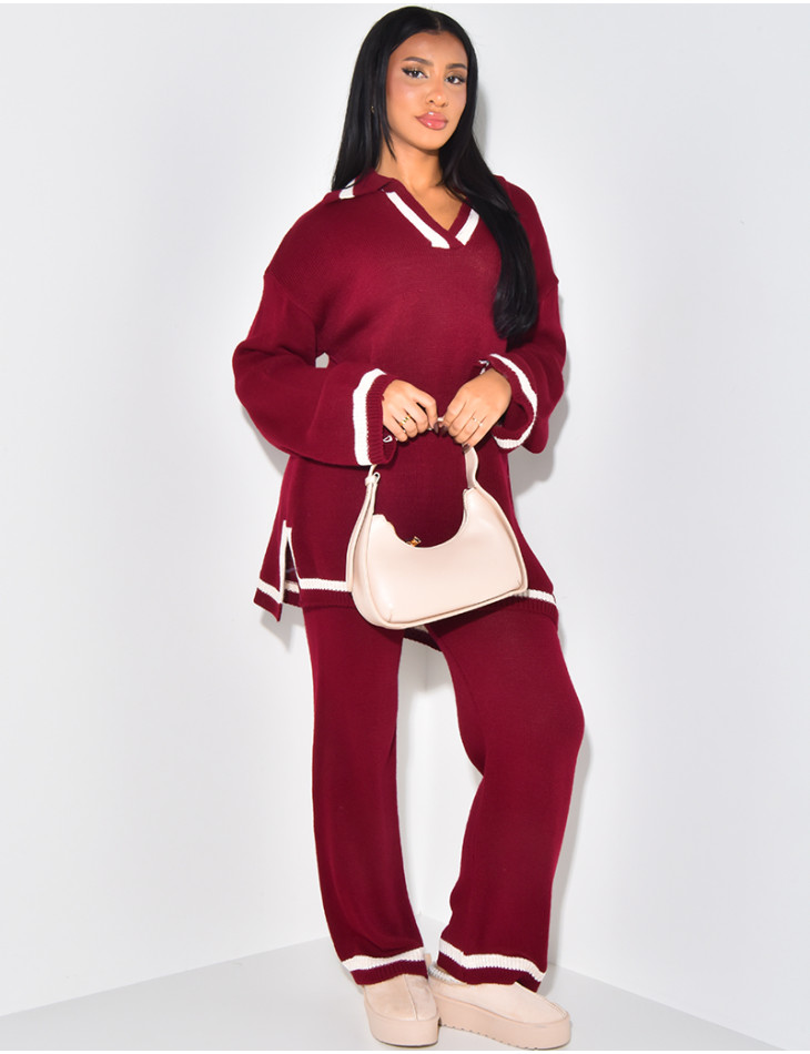 Ensemble pantalon et pull à col polo en laine