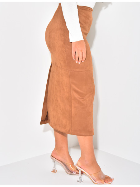 Hochtaillierter, langer Rock aus Wildleder