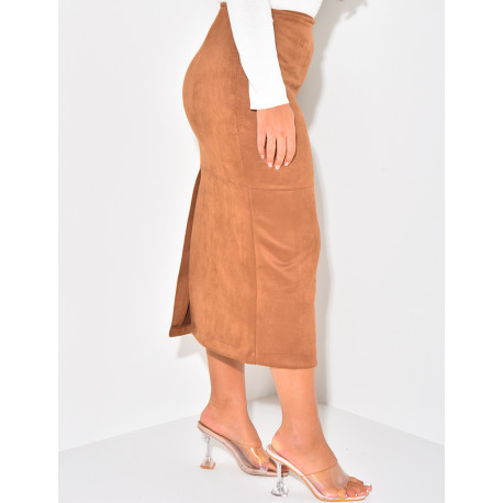 Hochtaillierter, langer Rock aus Wildleder