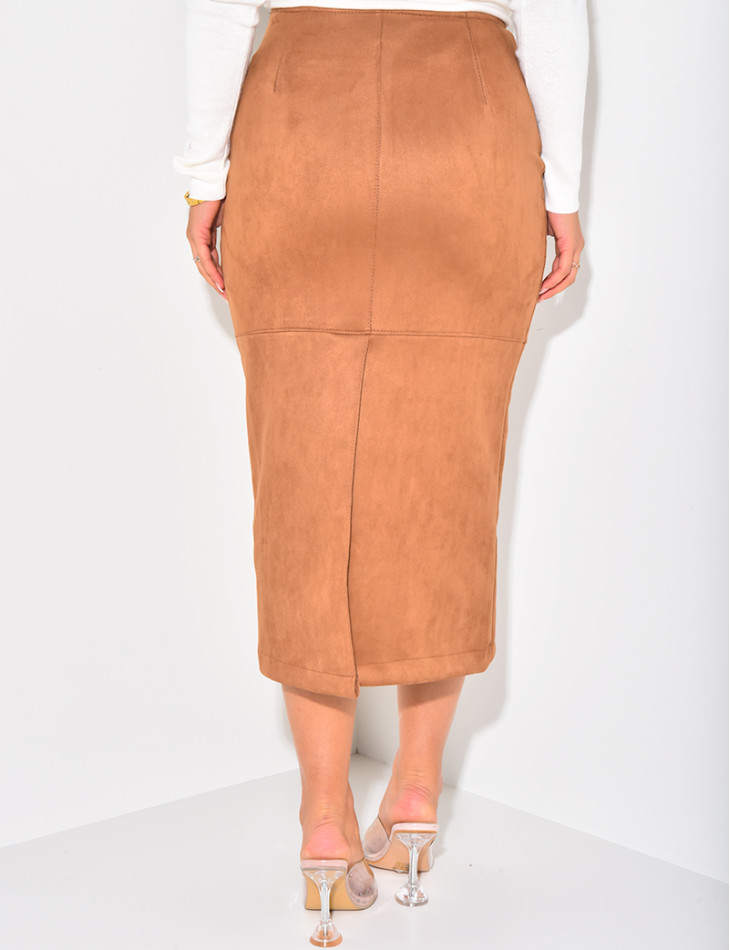 Hochtaillierter, langer Rock aus Wildleder