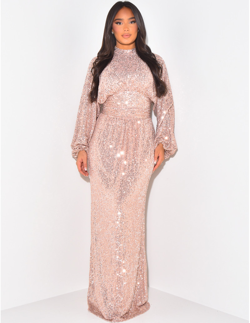 Robe longue col montant en...