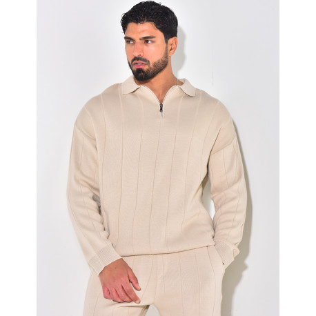 Ensemble pantalon et pull à zip en laine