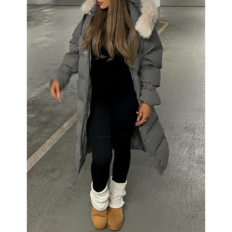 Long down jacket with fur hood