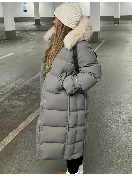 Long down jacket with fur hood