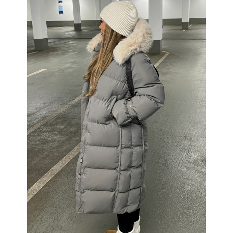 Long down jacket with fur hood