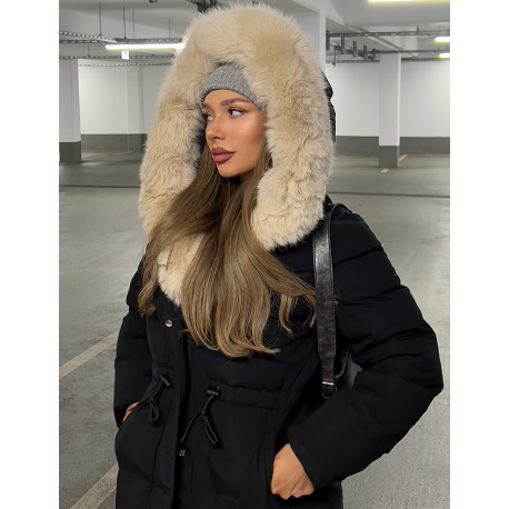 Doudoune longue à capuche fourrée
