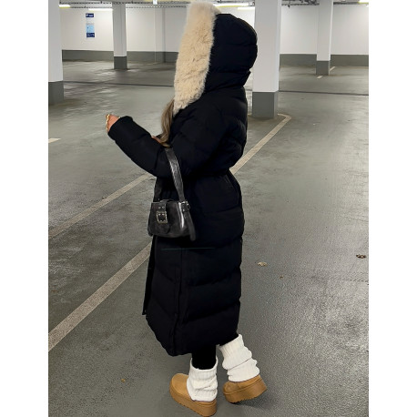Doudoune longue à capuche fourrée