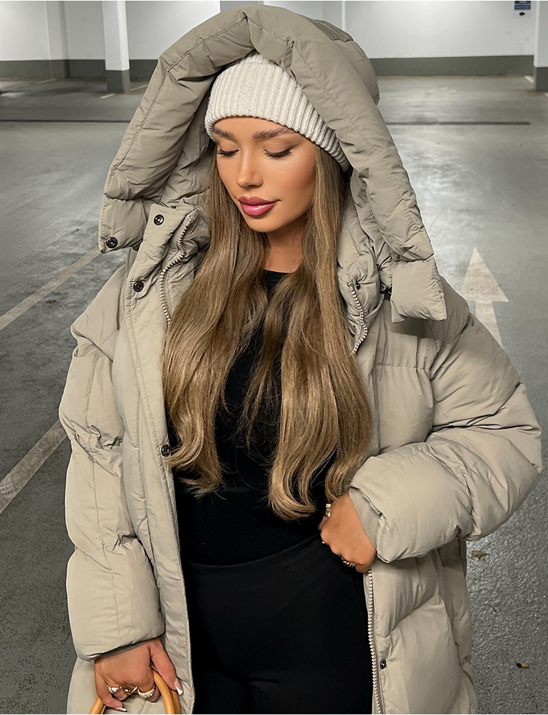 HOT Longue Capuche Doudoune Femme Longue Taupe