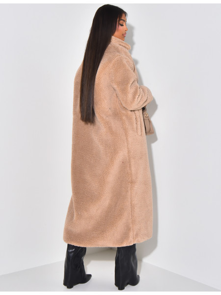 Langer Mantel mit Schaffelleffekt