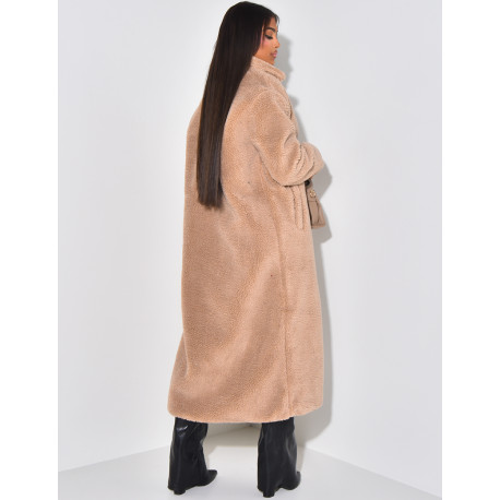 Langer Mantel mit Schaffelleffekt